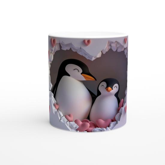 Kalpli Çatlaktan Bakan Penguenler Temalı Baskılı Kupa Bardak