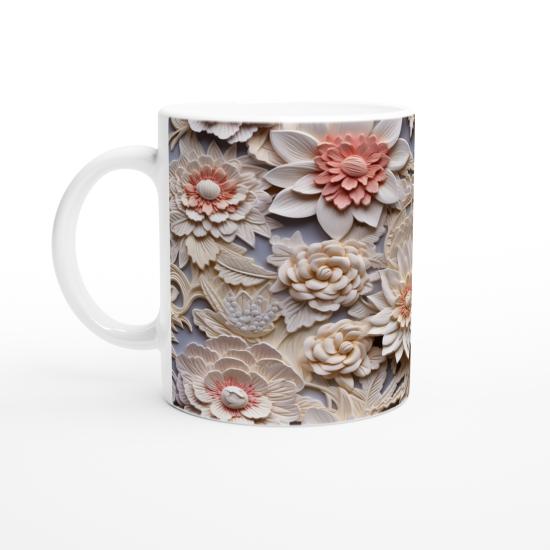 Pudra Tonlarında Zarif Rölyef Çiçekli Kupa Bardak