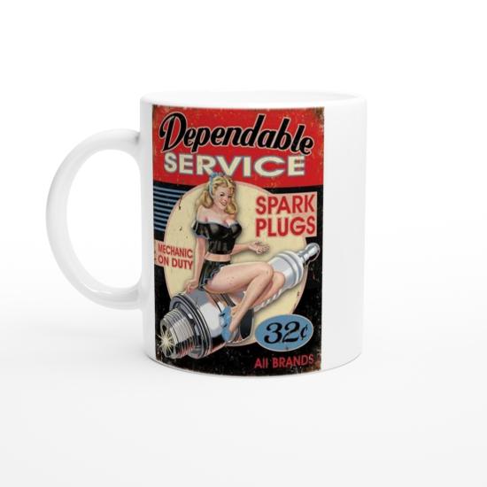 Pin-Up Bujili Retro Garaj Temalı Kupa Bardak