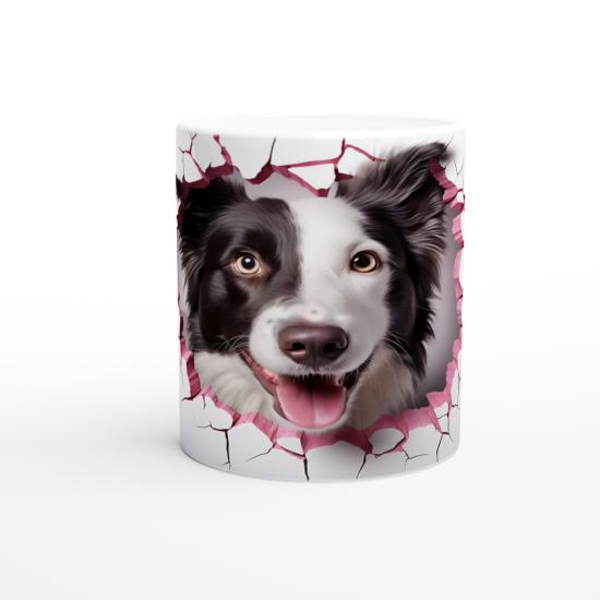 Pembe Çatlaktan Bakan Border Collie Temalı Baskılı Kupa Bardak