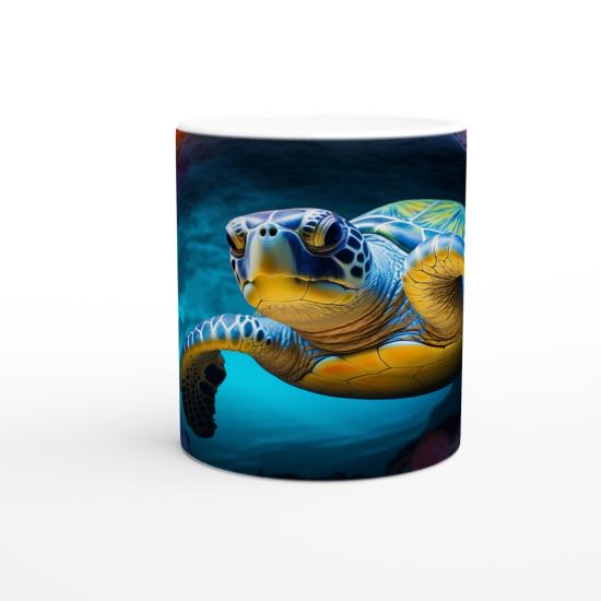 Renkli Süngerlerle Çevrili Deniz Kaplumbağası Kupa Bardak