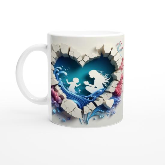 Çiçeklerle Süslenmiş Kalp Çerçevede Anne ve Çocuk Kupa Bardak