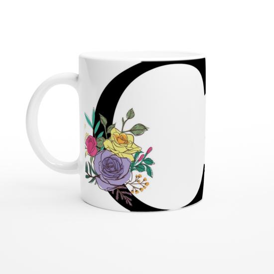 C Harfi Çizgisel Çiçekli Kupa Bardak