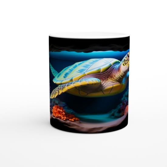 Mercan Mağarasında Yüzen Deniz Kaplumbağası Kupa Bardak