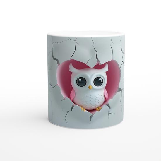 Kalpli Pembe Baykuş Figürlü Baskılı Kupa Bardak