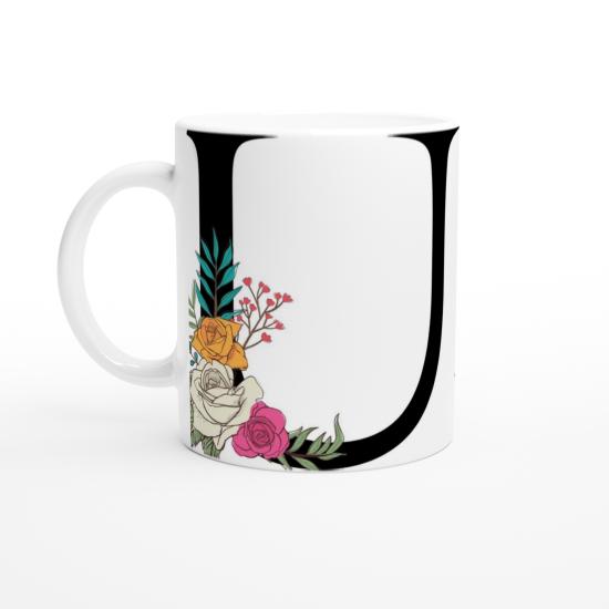 U Harfi Çiçek Motifli Harfli Kupa Bardak