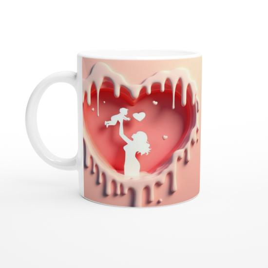 Yukarıya Kaldırılan Bebek Silueti Kalpli Anneler Günü Kupa Bardak