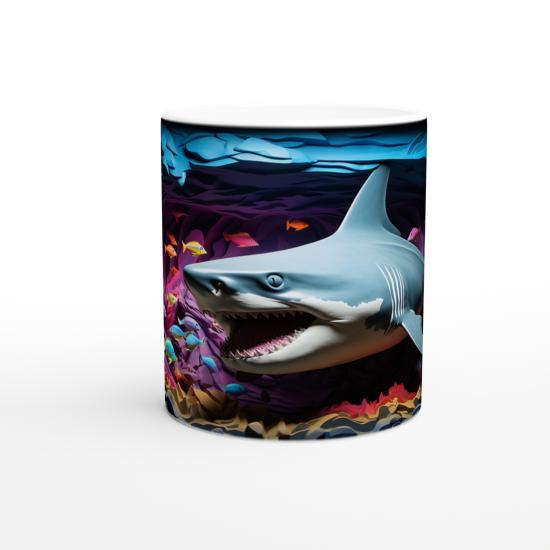 Renkli Mercan Kayalıklarında Köpekbalığı Temalı Kupa Bardak