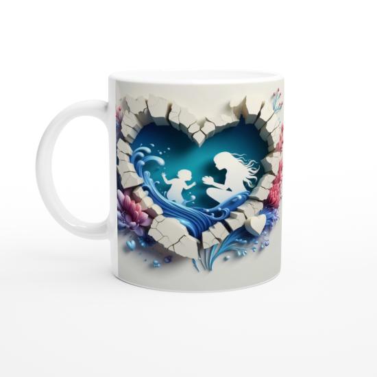 Kırık Kalp İçinde Dalgalar Arasında Anne ve Çocuk Kupa Bardak