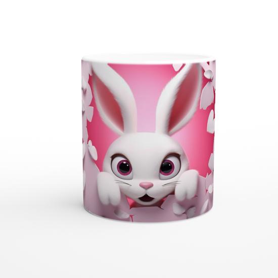 Pembe Kalpli Duvardan Bakan Tavşan Temalı Baskılı Kupa Bardak