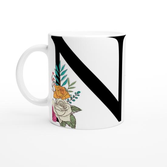 N Harfi Çiçek Motifli Kupa Bardak