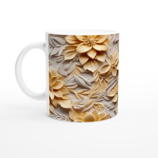 Sarı Tonlarda Işıltılı Rölyef Çiçekli Kupa Bardak