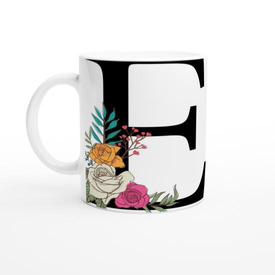 E Harfi Çiçek Motifli Kupa Bardak