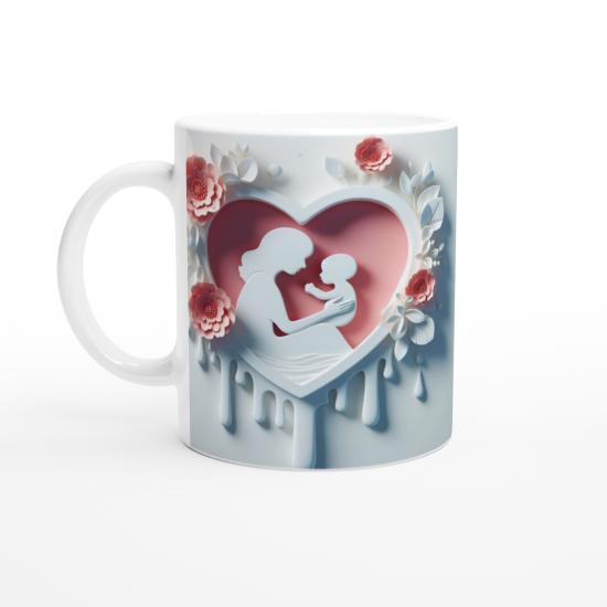 Kalp İçinde Bebek Tutan Anne Silueti Tasarımlı Anneler Günü Kupa Bardak