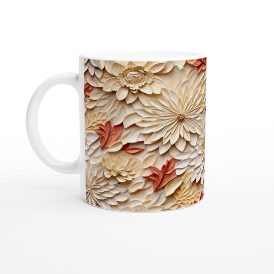 Sonbahar Dokulu Çiçek Kolajlı Kupa Bardak