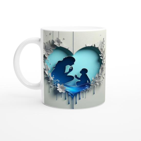 Turkuaz Kalpte Göz Göze Anne ve Çocuk Kupa Bardak