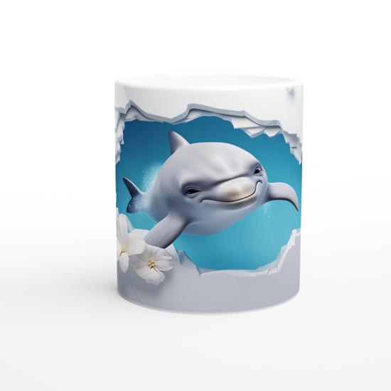 Neşeli Yunus ve Beyaz Çiçekler Su Altı Temalı Kupa Bardak