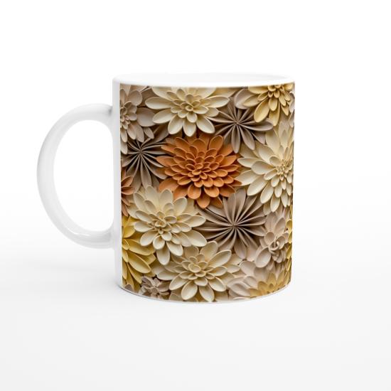 Toprak Tonlarında Rölyef Çiçek Desenli Kupa Bardak