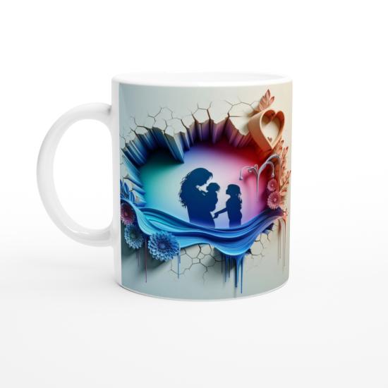 Renkli Doku ve Kalpli Raf Arka Planlı Anne Çocuklar Kupa Bardak