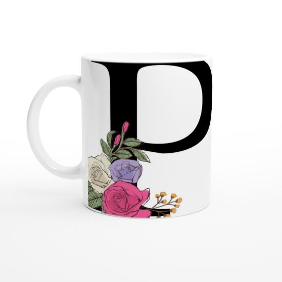 P Harfi Çiçek Süslemeli Harfli Kupa Bardak