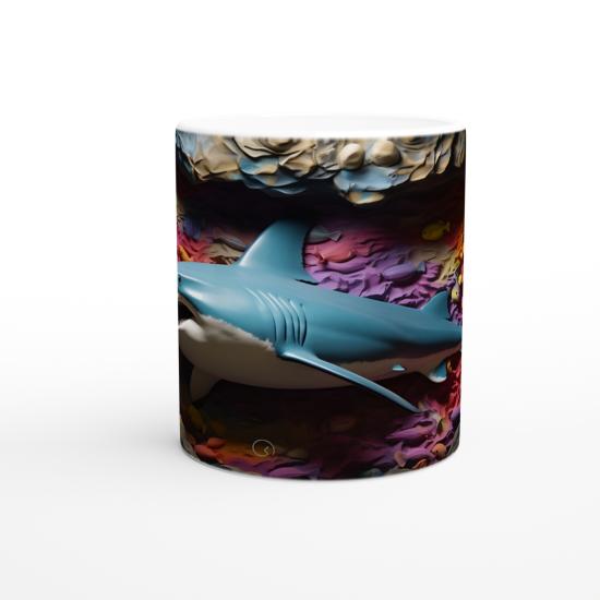 Renk Geçişli Zemin Üzerinde Köpekbalığı Su Altı Temalı Kupa Bardak