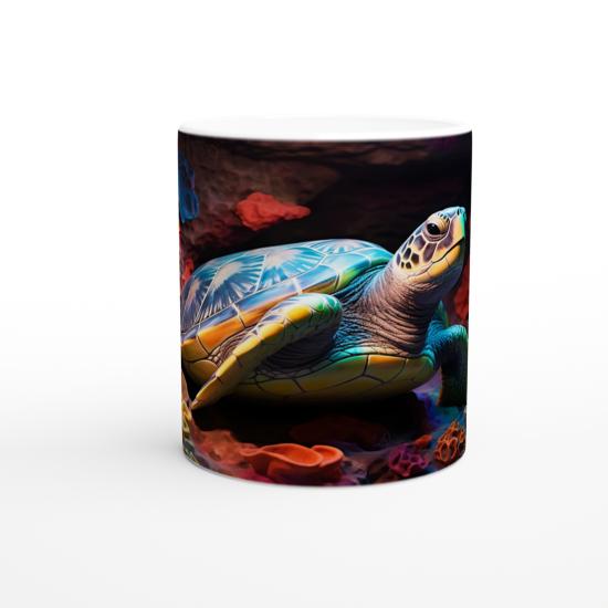 Parlak Renkli Mercan Kayalıklarında Dinlenen Kaplumbağalı Kupa Bardak