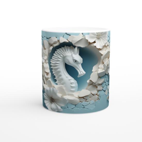 Seramik Stilinde Denizatı ve Çiçekli Su Altı Temalı Kupa Bardak