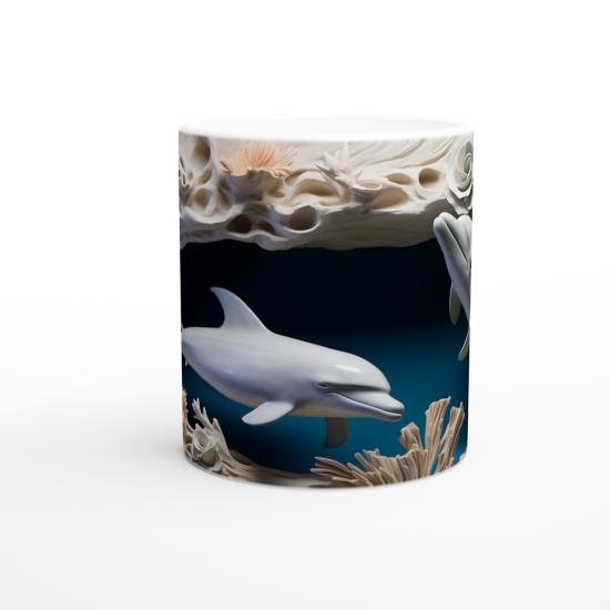 Mercan Kayalıklarında Dans Eden Yunuslar Temalı Kupa Bardak