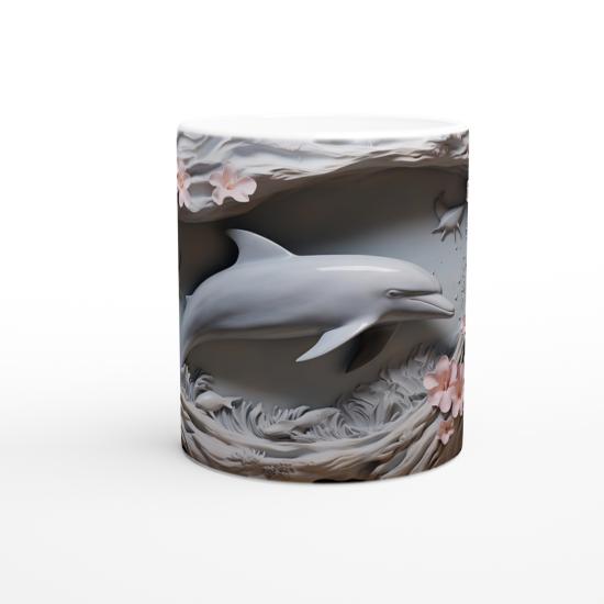 Mercan Çiçekleri Arasında Yüzen Yunus Temalı Kupa Bardak