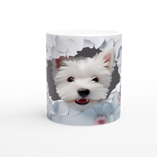 Çiçekler Arasında Beliren Beyaz Terrier Temalı Baskılı Kupa Bardak