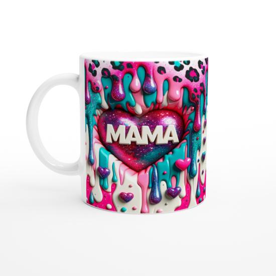 Mama Yazılı Renk Patlamalı Kalpli Anneler Günü Kupa Bardak