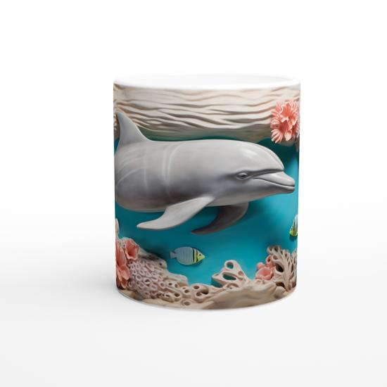 Mercan Bahçesinde Yüzen Neşeli Yunus Temalı Kupa Bardak