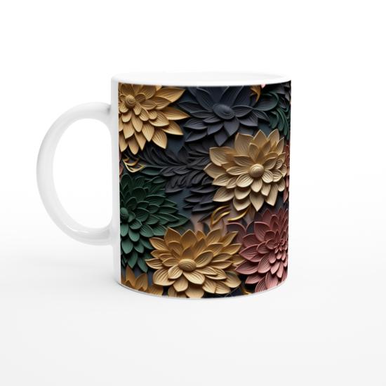 Toprak ve Altın Çiçek Desenli Kupa Bardak