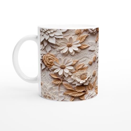 Tarçın Dokulu Rölyef Çiçek Kupa Bardak