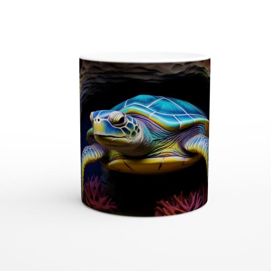 Renkli Kayalıklar Arasında Yüzen Deniz Kaplumbağası Kupa Bardak