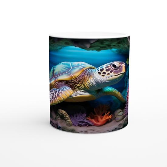 Renkli Mercanlar ve Işık Hüzmeleri Arasında Deniz Kaplumbağası Kupa Bardak