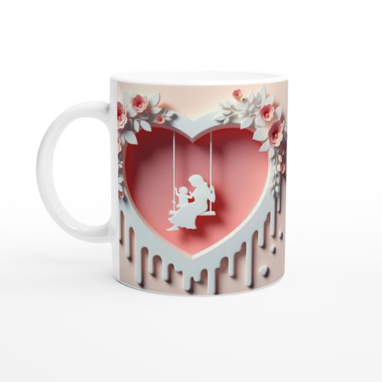 Pembe Kalpli Çerçevede Salıncaklı Anne Çocuk Kupa Bardak