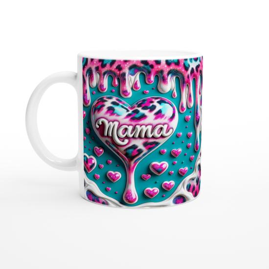 Mama Yazılı Turkuaz Zeminli Leopar Desenli Anneler Günü Kupa Bardak