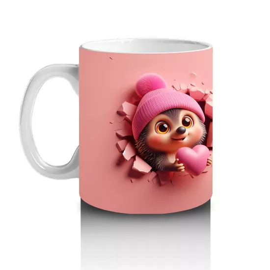 Pembe Şapkalı Sevimli Kız Maskot ve Kurdeleli Figür – Baskılı Kahve Kupası