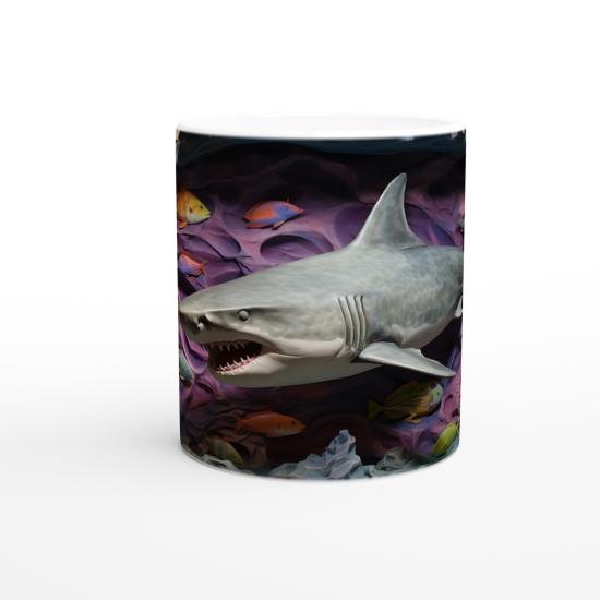 Pembe-Mor Mağara Zemini ve Köpekbalığı Su Altı Temalı Kupa Bardak