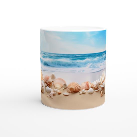 Sahilde Dağılmış Deniz Kabukları Su Altı Temalı Kupa Bardak