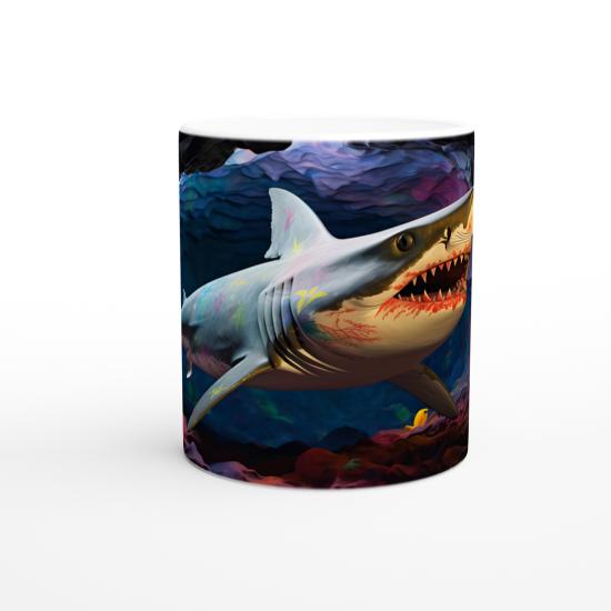 Parlak Desenli Köpekbalığı ve Derin Mağara Su Altı Temalı Kupa Bardak