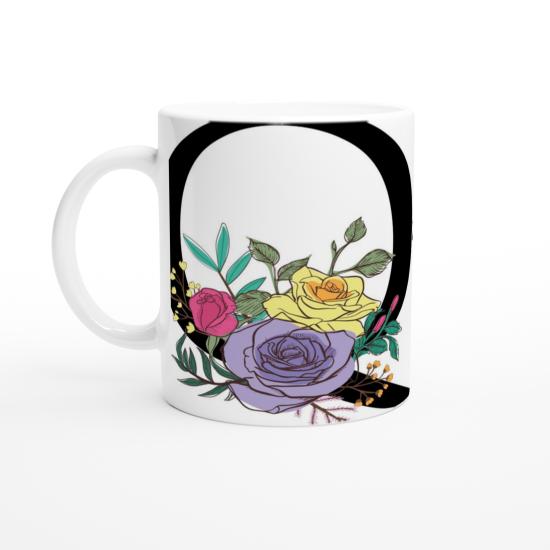 Q Harfi Çiçek Motifli Harfli Kupa Bardak