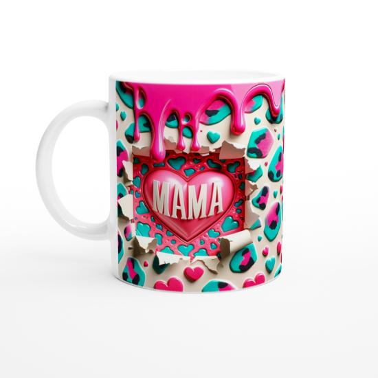 Mama Yazılı Kalp Patlamalı Leopar Desenli Anneler Günü Kupa Bardak