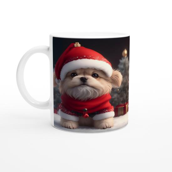 Kırmızı Şapkalı Mini Noel Köpeği Baskılı Kupa Bardak