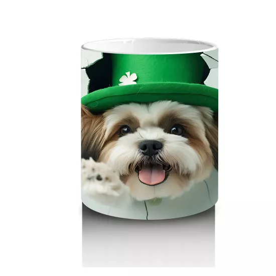Yeşil Şapkalı St. Patrick’s Temalı Shih Tzu Köpek - Baskılı kahve kupası