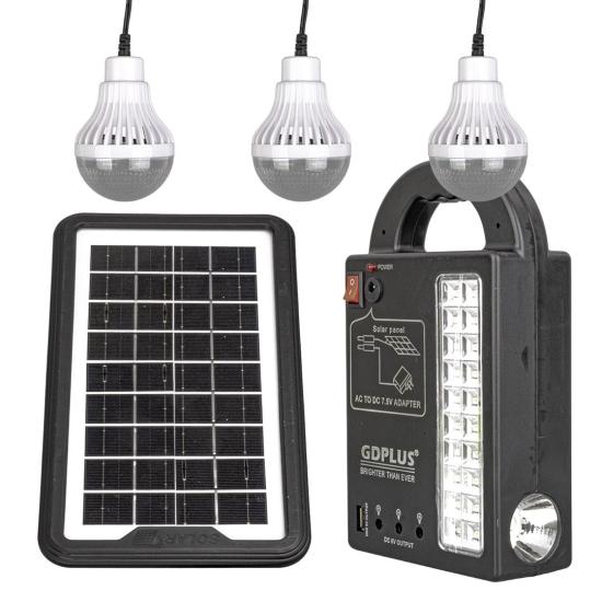 Powermaster GD-999 Güneş Enerjili Solar Aydınlatma Sistemi 3 Ampullü Powerbank Özellikli Taşınabilir Kamp Seti