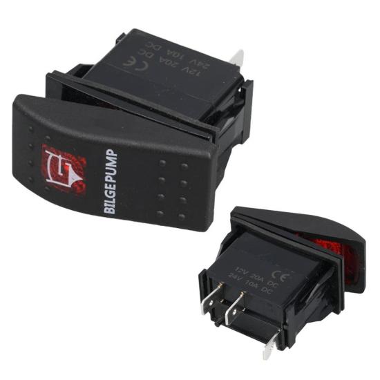 Powermaster ﻿Sintine Pompa Sembollü Işıklı 3 Pinli On-Off 12-24V Marin Switch
