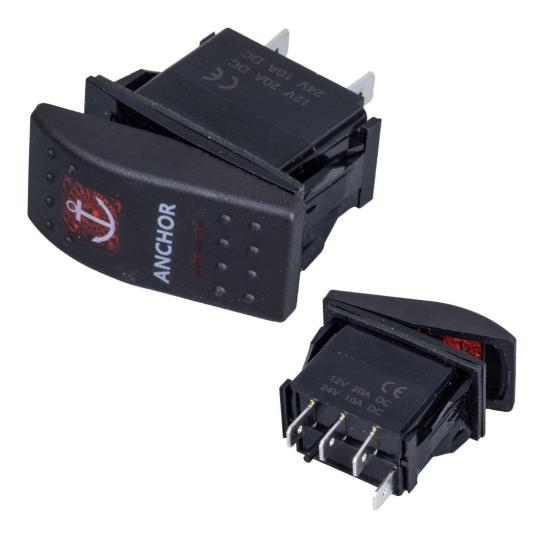 Powermaster ﻿Çapa Irgatı Sembollü Yaylı Işıksız 3 Pinli On-Off 12-24V Marin Switch