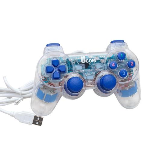 Powermaster UCOM-704 Kablolu Double Shock Joypad Oyun Kolu Gamepad Şeffaf Işıklı